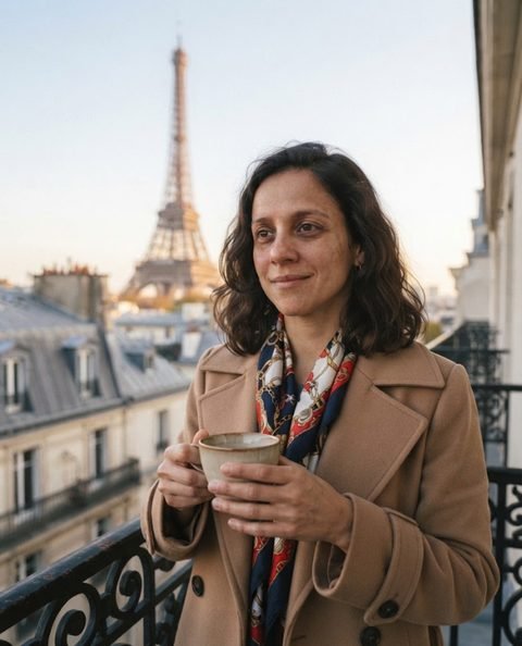 En un balcón de París con café